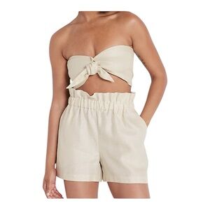 Express Sparkle Linen-Blend Tie Front Bandeau Chic Strapless Top‎ Summer, Size L